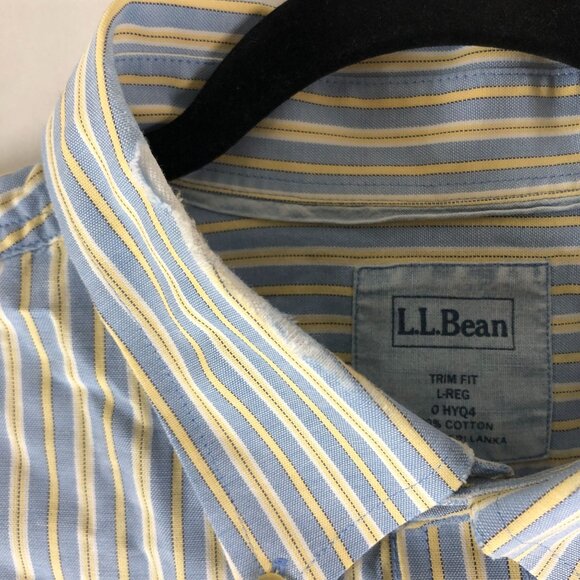 L.L.Bean Mens Trim Fit Striped Button-Up Short Sleeve Shirt Cotton Blue/Yellow L - Picture 2 of 4